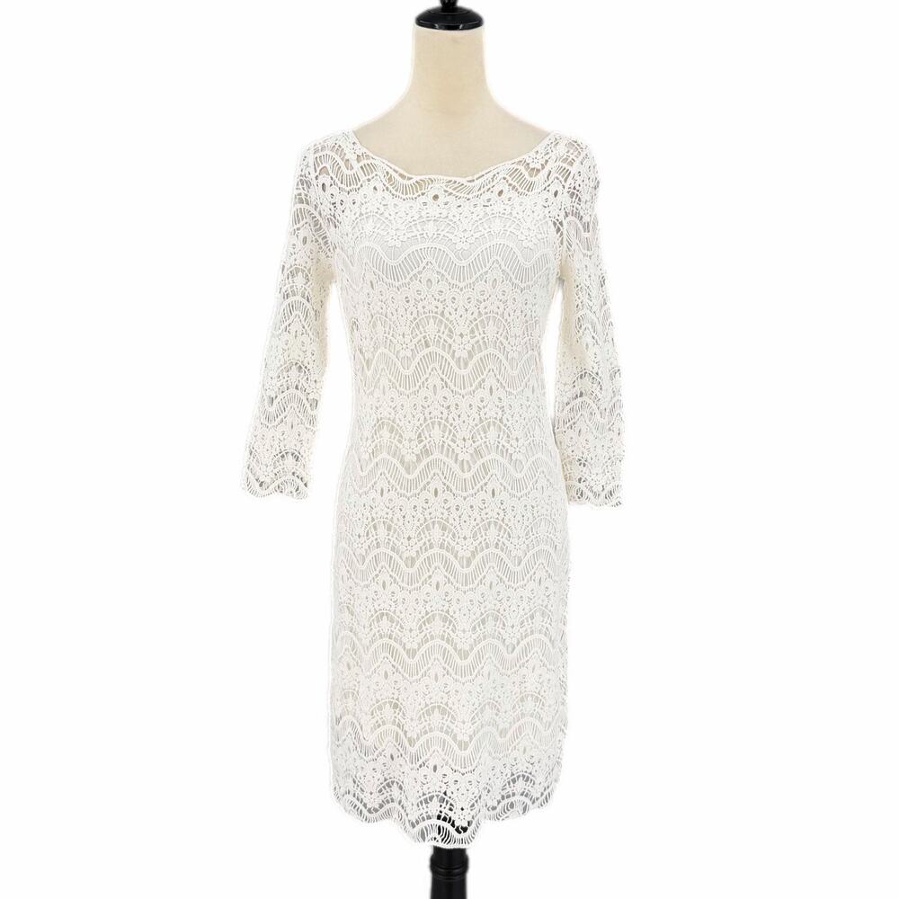 Lauren Ralph Lauren NEW White Crochet Lace Bridal Coquette Fairy Feminine Dress